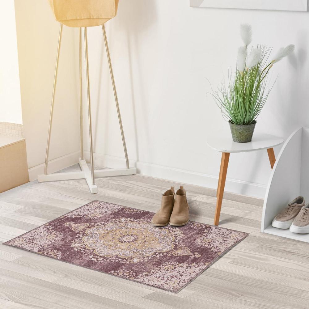 image:imageCAMILSON Printed Rug with Ultra Thin Super Strong for Distressed Vintage Medallion Indoor Entryway Mats Area Rugs Stain and Water Resistant Bohemian Indoor Carpet 2 x 3 Yellow