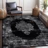 image:imageCAMILSON Machine Washable Area Rugs for Living Room Bedroom Distressed Vintage Washable Rug Non Slip Backing Stain and Water Resistant Traditional Bohemian Indoor Carpet Black White 53x7