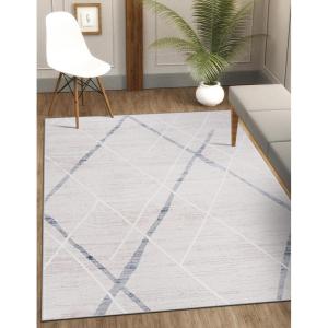 CAMILSON Baby Shag Rug 8×10 Modern Luxury Striped Boho Area Easy Shaggy Rugs Soft Medium Pile Stain Resistant Easy-Cleaning Non-Shedding for Living Room Office Indoor Carpet (8 x 10 / Beige – Gray)(Pas7 – Blue / Beige)