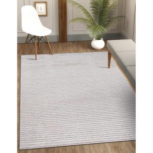 CAMILSON Baby Shag Rug 8×10 Modern Luxury Striped Boho Area Easy Shaggy Rugs Soft Medium Pile Stain Resistant Easy-Cleaning Non-Shedding for Living Room Office Indoor Carpet (8 x 10 / Beige – Gray)(Mat1 – Beige / Gray)