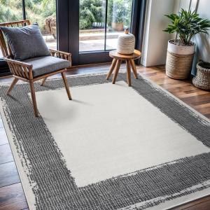 CAMILSON Baby Shag Rug 8×10 Modern Luxury Striped Boho Area Easy Shaggy Rugs Soft Medium Pile Stain Resistant Easy-Cleaning Non-Shedding for Living Room Office Indoor Carpet (8 x 10 / Beige – Gray)(Cream)