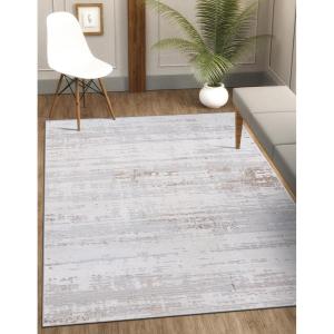 CAMILSON Baby Shag Rug 8×10 Modern Luxury Striped Boho Area Easy Shaggy Rugs Soft Medium Pile Stain Resistant Easy-Cleaning Non-Shedding for Living Room Office Indoor Carpet (8 x 10 / Beige – Gray)(Pas1 – Beige / Gray)