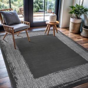 CAMILSON Baby Shag Rug 8×10 Modern Luxury Striped Boho Area Easy Shaggy Rugs Soft Medium Pile Stain Resistant Easy-Cleaning Non-Shedding for Living Room Office Indoor Carpet (8 x 10 / Beige – Gray)(Dark Gray)