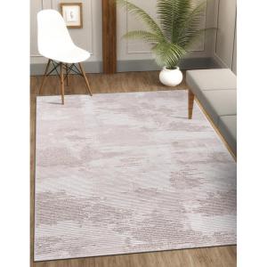 CAMILSON Baby Shag Rug 8×10 Modern Luxury Striped Boho Area Easy Shaggy Rugs Soft Medium Pile Stain Resistant Easy-Cleaning Non-Shedding for Living Room Office Indoor Carpet (8 x 10 / Beige – Gray)(Pas4 – Beige / White)