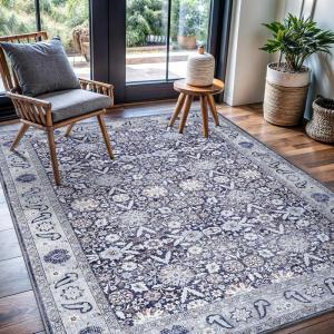 CAMILSON Baby Shag Rug 8×10 Modern Luxury Striped Boho Area Easy Shaggy Rugs Soft Medium Pile Stain Resistant Easy-Cleaning Non-Shedding for Living Room Office Indoor Carpet (8 x 10 / Beige – Gray)(Ven – Blue)