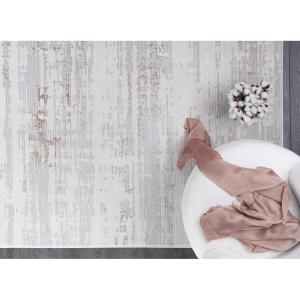 CAMILSON Baby Shag Rug 8×10 Modern Luxury Striped Boho Area Easy Shaggy Rugs Soft Medium Pile Stain Resistant Easy-Cleaning Non-Shedding for Living Room Office Indoor Carpet (8 x 10 / Beige – Gray)(Pas11 – White / Gray)
