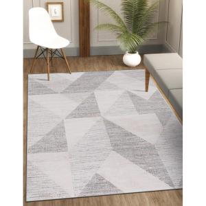 CAMILSON Baby Shag Rug 8×10 Modern Luxury Striped Boho Area Easy Shaggy Rugs Soft Medium Pile Stain Resistant Easy-Cleaning Non-Shedding for Living Room Office Indoor Carpet (8 x 10 / Beige – Gray)(Mat6 – Beige / Gray)