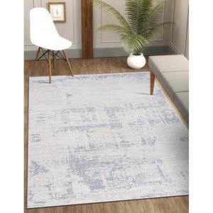 CAMILSON Baby Shag Rug 8×10 Modern Luxury Striped Boho Area Easy Shaggy Rugs Soft Medium Pile Stain Resistant Easy-Cleaning Non-Shedding for Living Room Office Indoor Carpet (8 x 10 / Beige – Gray)(Pas5 – Blue / Gray)