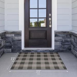 CAMILSON Buffalo Plaid Outdoor Rug – Check Area Rugs for Indoor and Outdoor Patios, Checkered Pattern Mats for Front Door, Kitchen and Hallway – Washable Outside Carpet (2×3, Dark Grey/Light Grey)
