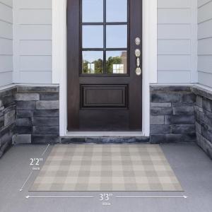 CAMILSON Buffalo Plaid Outdoor Rug – Check Area Rugs for Indoor and Outdoor Patios, Checkered Pattern Mats for Front Door, Porch, Kitchen and Hallway – Washable Outside Carpet (2×3, Grey/White)
