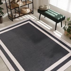 CAMILSON Dark Grey Area Rug, 5’3/” x 7’0/” Bordered, for Living Room, Bedroom, Dining Room Dark Grey/Cream Indoor Area Rugs, Bordered Dark Grey