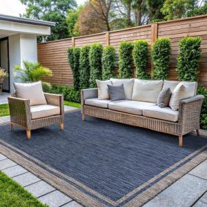 CAMILSON Indoor Outdoor Rug, 5×7 Bordered Gray Modern Area Rugs for Indoor and Outdoor Patios, Kitchen and Hallway Mats, Washable Porch Deck Outside Carpet (Bordered Grey, 5 x 7)(Bordered Navy)