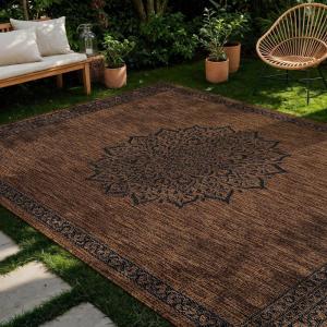 CAMILSON Indoor Outdoor Rug, 5×7 Bordered Gray Modern Area Rugs for Indoor and Outdoor Patios, Kitchen and Hallway Mats, Washable Porch Deck Outside Carpet (Bordered Grey, 5 x 7)(Medaglia Gold)