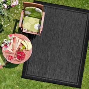 CAMILSON Indoor Outdoor Rug, 5×7 Bordered Gray Modern Area Rugs for Indoor and Outdoor Patios, Kitchen and Hallway Mats, Washable Porch Deck Outside Carpet (Bordered Grey, 5 x 7)(Bordered Black)