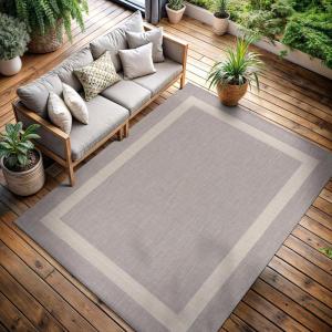 CAMILSON Indoor Outdoor Rug, 5×7 Bordered Gray Modern Area Rugs for Indoor and Outdoor Patios, Kitchen and Hallway Mats, Washable Porch Deck Outside Carpet (Bordered Grey, 5 x 7)(Bordered – Grey / White)