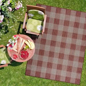CAMILSON Indoor Outdoor Rug, 5×7 Bordered Gray Modern Area Rugs for Indoor and Outdoor Patios, Kitchen and Hallway Mats, Washable Porch Deck Outside Carpet (Bordered Grey, 5 x 7)(Checkered – Copper / Grey)
