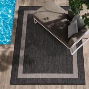 CAMILSON Indoor Outdoor Rug, 5×7 Bordered Gray Modern Area Rugs for Indoor and Outdoor Patios, Kitchen and Hallway Mats, Washable Porch Deck Outside Carpet (Bordered Grey, 5 x 7)(Bordered – Dark Grey / Light Grey)