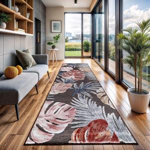 CAMILSON Indoor Outdoor Rug, Navy 7’10”x10’ Leaf Tropical Botanical Area Rugs for Indoor and Outdoor patios, Easy-Cleaning Non-Shedding Living Room, Garden and Kitchen Washable Outside Carpet (8×10)(3002 Brown)