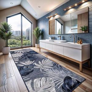 CAMILSON Indoor Outdoor Rug, Navy 7’10”x10’ Leaf Tropical Botanical Area Rugs for Indoor and Outdoor patios, Easy-Cleaning Non-Shedding Living Room, Garden and Kitchen Washable Outside Carpet (8×10)(3002 Navy)