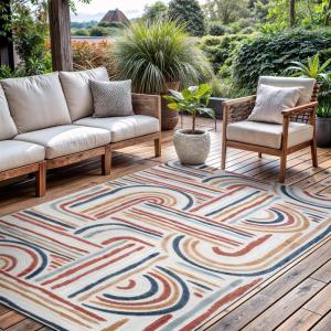 CAMILSON Indoor Outdoor Rug, Navy 7’10”x10’ Leaf Tropical Botanical Area Rugs for Indoor and Outdoor patios, Easy-Cleaning Non-Shedding Living Room, Garden and Kitchen Washable Outside Carpet (8×10)(3004 Multicolor)
