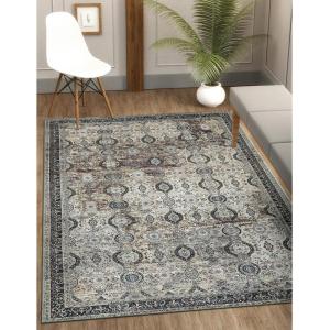 CAMILSON Large Printed Area Rugs with Ultra Thin Super Strong for Living Room Bedroom, Vintage Rug 9×12, Stain and Water Resistant, Traditional Indoor Carpet (9 x 12, Charcoal Olive)