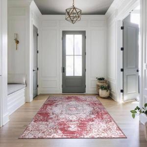 CAMILSON Machine Washable Area Rugs for Living Room Bedroom, Distressed Vintage Washable Rug, Non Slip Backing, Stain and Water Resistant, Traditional Bohemian Indoor Carpet Rust Red 9’x12′