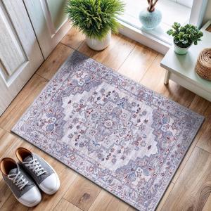 CAMILSON Machine Washable Rug, Distressed Vintage Medallion Indoor Entryway Mats, Living Area Entryways Rugs, Stain and Water Resistant, Traditional Indoor Carpet , 2002 Gray, 2′ x 3′