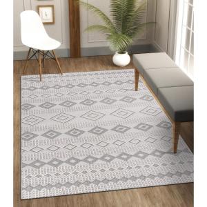 CAMILSON Micro Loop Rug 5×7 Modern Luxury Geometric Arch Area Rugs Soft High and Low Pile Stain Resistant Easy-Cleaning Non-Shedding for Living Room Office Indoor Carpet (5 x 7 / White)(Gy8 – White / Gray)