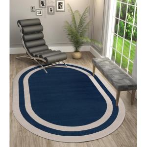 CAMILSON Modern Area Rug 5×7 Oval Bordered Design for Living Room Bedroom Easy-Cleaning Non-Shedding Navy Blue Indoor Area Rugs Solid Color (5 x 7 Navy Blue)