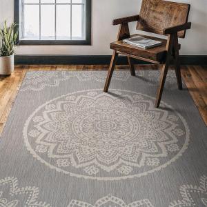 CAMILSON Outdoor Rug 5×7 Modern Area Rugs for Indoor and Outdoor Patios and Porches – Waterproof Washable Non-Shedding Easy-to-Clean Outside Carpet (5 x 7, Medallion – Dark Grey/Light Grey)(Medallion – Grey / White)