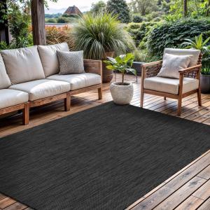 CAMILSON Outdoor Rug 5×7 Modern Area Rugs for Indoor and Outdoor Patios and Porches – Waterproof Washable Non-Shedding Easy-to-Clean Outside Carpet (5 x 7, Medallion – Dark Grey/Light Grey)(Solid – Dark Gray)