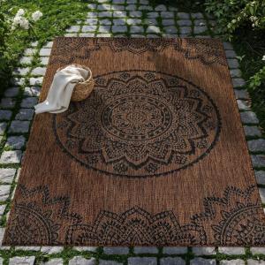 CAMILSON Outdoor Rug 5×7 Modern Area Rugs for Indoor and Outdoor Patios and Porches – Waterproof Washable Non-Shedding Easy-to-Clean Outside Carpet (5 x 7, Medallion – Dark Grey/Light Grey)(Medallion – Gold / Black)
