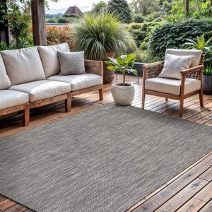 CAMILSON Outdoor Rug 5×7 Modern Area Rugs for Indoor and Outdoor Patios and Porches – Waterproof Washable Non-Shedding Easy-to-Clean Outside Carpet (5 x 7, Medallion – Dark Grey/Light Grey)(Solid – Gray)
