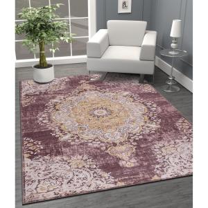 CAMILSON Printed Area Rugs with Ultra Thin Super Strong for Living Room Bedroom, Distressed Vintage Rug 5×7, Stain and Water Resistant, Bohemian Indoor Carpet (5 x 7, Yellow)