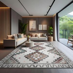 CAMILSON Printed Living Room Rugs Oriental Retro Traditional Moroccan Area Rug 9×12 Non-Shedding Ultra Thin Super Strong Stain Resistant Indoor Carpet for Hallway Kitchen (9 x 12 / Beige)