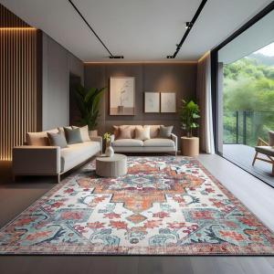 CAMILSON Printed Living Room Rugs Oriental Retro Vintage Medallion Area Rug 9×12 Non-Shedding Ultra Thin Super Strong Stain Resistant Indoor Carpet for Hallway Kitchen (9 x 12 Multicolor)
