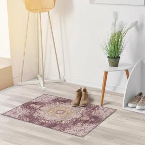 CAMILSON Printed Rug with Ultra Thin Super Strong for Distressed Vintage Medallion Indoor Entryway Mats, Area Rugs, Stain and Water Resistant, Bohemian Indoor Carpet (2 x 3, Yellow)