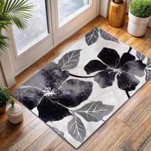 CAMILSON Solana Modern Floral 2′ x 7′ Area Rugs Non-Skid (Non-Slip) Rubber Backing Yellow – Brown Flowers Indoor Rug (2×7, Yellow Brown)(Floral – Black / Grey)