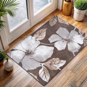 CAMILSON Solana Modern Floral 2′ x 7′ Area Rugs Non-Skid (Non-Slip) Rubber Backing Yellow – Brown Flowers Indoor Rug (2×7, Yellow Brown)(Floral – Grey / Brown)