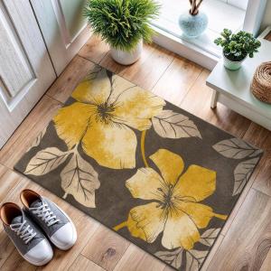 CAMILSON Solana Modern Floral 2′ x 7′ Area Rugs Non-Skid (Non-Slip) Rubber Backing Yellow – Brown Flowers Indoor Rug (2×7, Yellow Brown)(Floral – Yellow / Brown)
