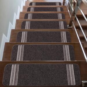CAMILSON Stair Treads Runner Mats – Non Slip Rug Pads for Indoor Outdoor Carpet – Pet Dog Stair Step Covers (Set of 13, Line Beige)(Line Brown)