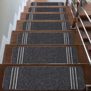 CAMILSON Stair Treads Runner Mats – Non Slip Rug Pads for Indoor Outdoor Carpet – Pet Dog Stair Step Covers (Set of 13, Line Beige)(Line Dark Grey)