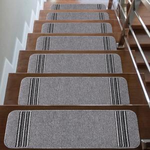CAMILSON Stair Treads Runner Mats – Non Slip Rug Pads for Indoor Outdoor Carpet – Pet Dog Stair Step Covers (Set of 13, Line Beige)(Line Grey)